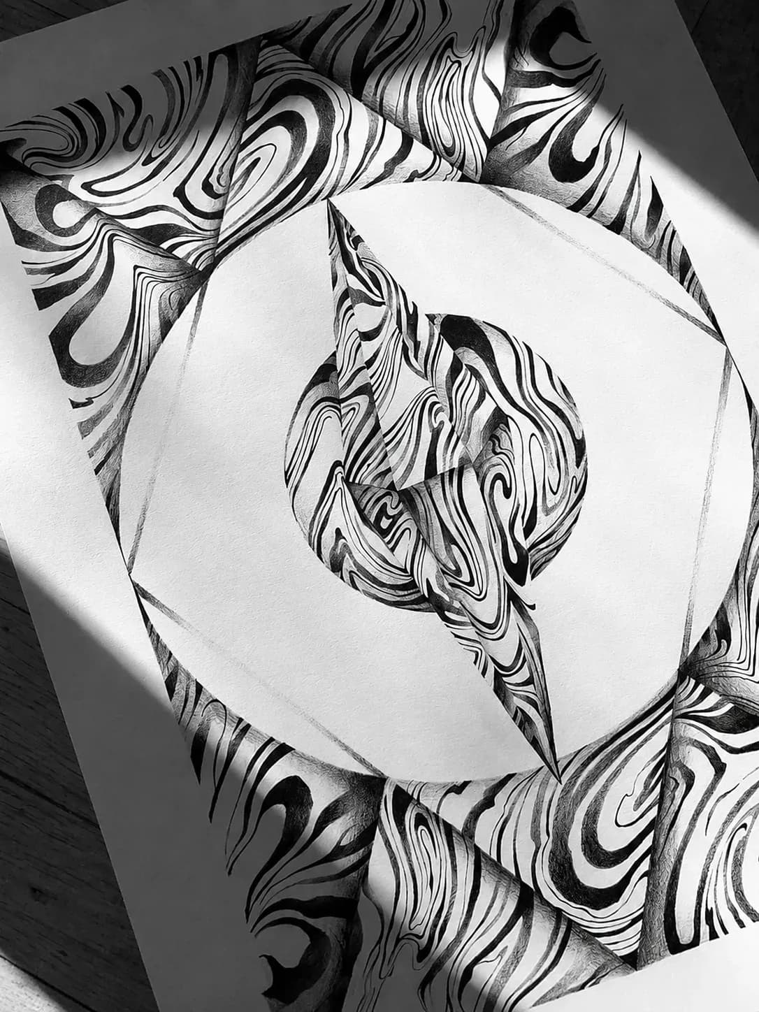 Abstract marbled swirl inside a geometric frame